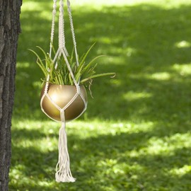 Foreside Home and Garden Macramé Hanging Gold Metal Planter Pot