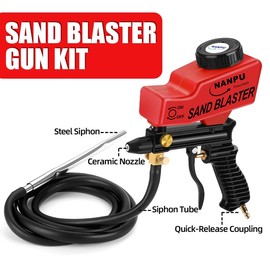 NANPU Light-Duty Air Sandblaster Gun Kit with Siphon & Gravity Feed, Ceramic Nozzle, Metal Body, for Small Project Surface Prep, Paint & Rust Removal, Metal/Wood/Glass Etching，Requires Air Compressor