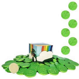 Fruidles St. Patrick's Day White Milk Chocolate Coins, Green Foil Design Chocolate Gelt in Leprechaun Box, Dairy Milk Chocolate, Kosher Dairy (Half-Pound)