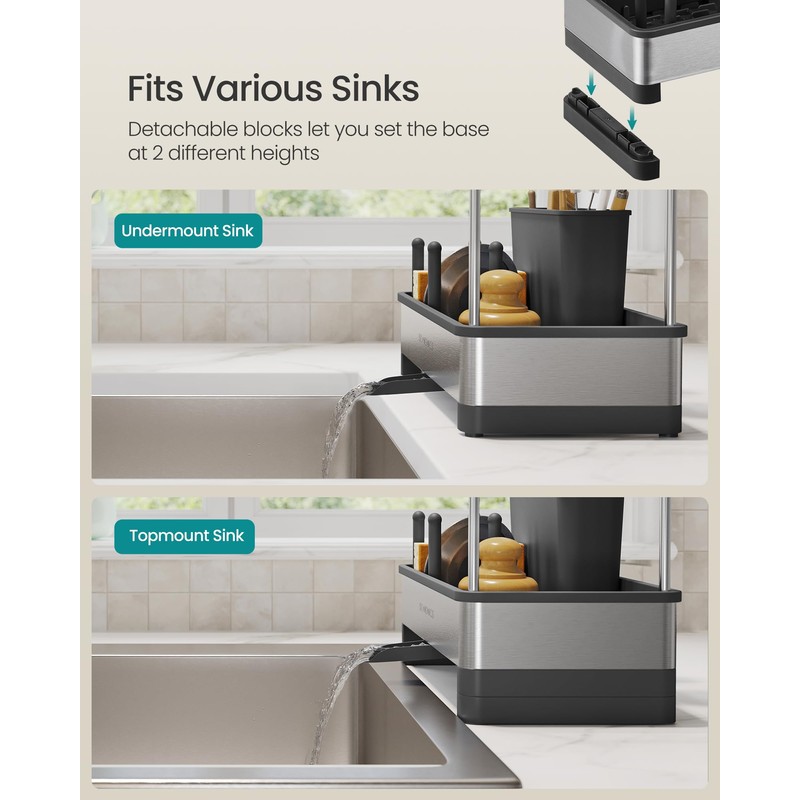 SONGMICS Kitchen Sink Caddy Tidy, Sink Organiser with Sponge Holder,