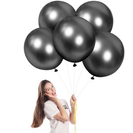 Balloons Metallic Black Large 45 cm for Party Shiny Pack of 5 Giant Metallic Chrome Latex Balloons XXL Round Helium Balloons for Birthday, Wedding, Baby Shower Christmas Decor