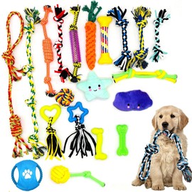 TOCOZOC Juego de Juguetes para Perros, 20 Piezas Juguete Mordedera para Perro, Juguetes para Perro Interactivo, Juguetes de Cuerda para Perro Morder c