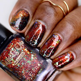 Whats Up Nails - Foliage Folie Magnetic Nail Polish Cat Eye Effect Multichrome Shifts Orange to Green, Green Iridescent Flakies Lacquer Varnish Made in USA 21 free Cruelty Free Vegan Clean