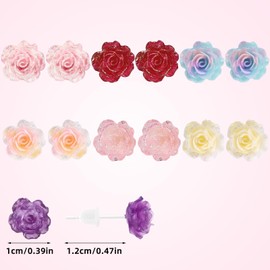Mikovivi 7 Pairs Rose Plastic Earrings, Gradient Color Rose Flower Stud Post Earrings Perfect Decorations and Floral Jewelry Gifts for Sensitive Ears Women