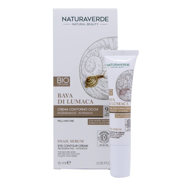 Naturaverde - Intensively Regenerating Eye Cream with Snail Slime, with Hyaluronic Acid and Organic Shea Butter, ICEA Certified, 15 ml