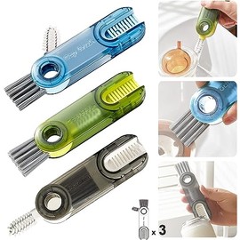 3 Pcs Cepillo para Botellas, Cepillo Limpiador de Tazas Multifuncional 3 en 1, Cepillo para Lavar Popotes con Detalle de Tapa de Vaso para Botella de Agua, Herramientas de Limpieza Multifuncional