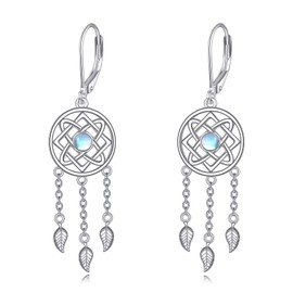 VENACOLY Dream Catcher Earrings for Women 925 Sterling Sliver Native Amercian Dangle Earrings Dream Catcher Moonstone Earring Dreamcatcher Jewellery Gifts for Women