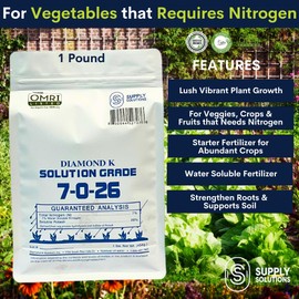 Supply Solutions 7-0-26 Nitrogen Fertilizer - Ideal Plant Food for Vegetables, Fruits Fertilizer for Lush Growth and Vibrance - Tomato Plant Food Potash Fertilizer for Greener Plants (1 Pound)