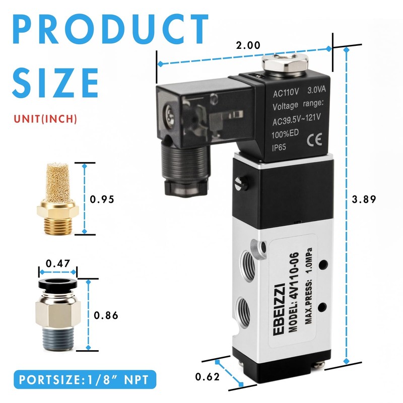 EBEIZZI Pneumatic Solenoid Valve Air Solenoid Valve DC12V/DC24V/AC110V Series Single