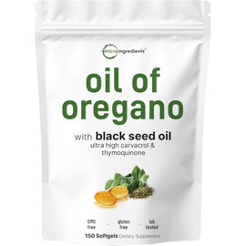 Micro Ingredients Oil of Oregano Softgels 6000mg Per Serving, 150 Count | 2 in 1 Formulated with Black Seed Oil 200mg, 4X Strength Carvacrol & Thymoquinone | Plant Based, Non-GMO & Immune Support