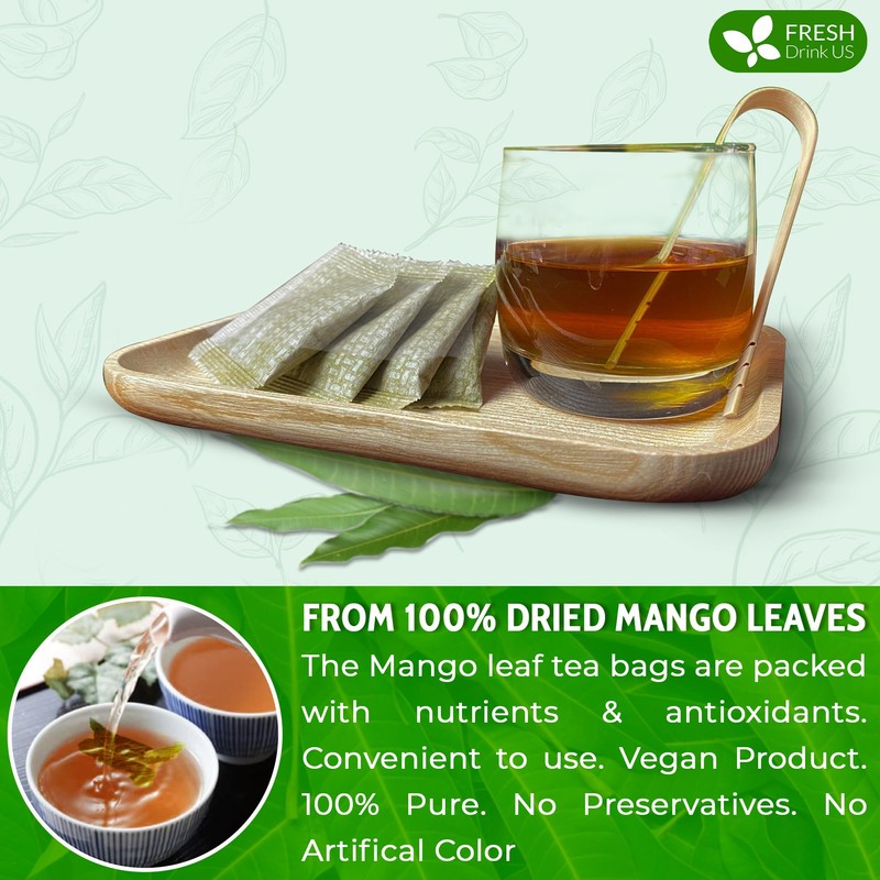 FreshDrinkUS, Premium 100 Mango Leaf Tea Bags, 100% Natural& Pure