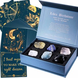 Faivykyd Libra Birthday Crystals Gifts - w/50 Daily Affirmations Cards and 6 Healing Crystals Natural Stones, Positive Affirmations with Inspirational Quotes, Spiritual Gifts for Women