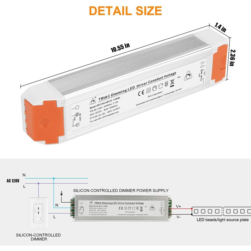 120 Watts 10A Dimmable Driver Dimming LED Power Supply 110V