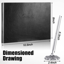 Leather Guest Book and Pen Stand Set, 10.5" x 8" Embossed Guests Sign in Book Registry Book for Funeral, Wedding Reception, Vacation Homes and Events, 80 Sheets (Black)