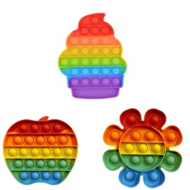 RANZAH Fidget Toy Apple Ice Cream Runner Sunflower 4 Piece Multipack Set Sensory Squeeze and Pop Bubble Toys for Kids Teens and Adults Stress Relief for Autistic