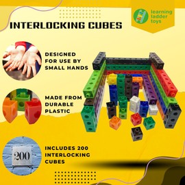 Little Ladder Toys - 2cm Magic Counting Blocks x200-10 Bright Colour Amazing Learning Educational Resources Toy Snap Maths Cubes - Counting Linking Building Maths Home Early Learning Number Blocks