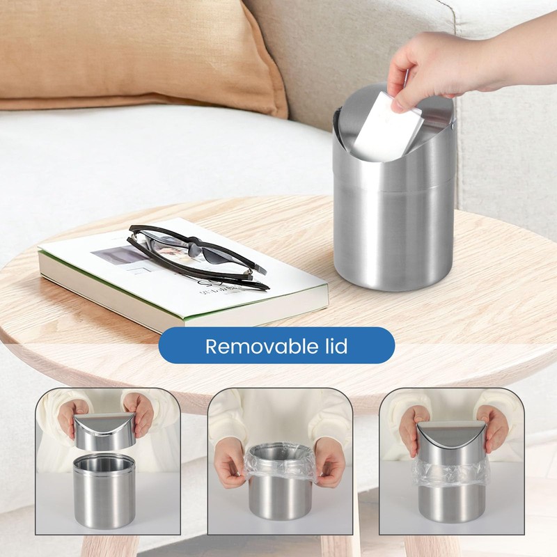 LOVEINUSA Mini Trash Can with Lid, 1.5L Small Garbage Bin