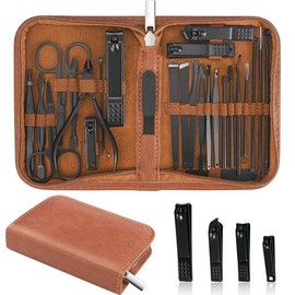 밍킨 매니큐어 케이스가 키트 전문 네일 여행용 스테인리스 26피스 고급스러운 키트 세트 Minkin Manicure Case Professional Nail Travel Stainless 26-Piece Luxury Kit Set [Brown]
