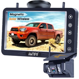 Magnetic Solar Wireless Backup Camera - No-Drill Installation, Scratch-Proof, No Delay 5-Inch HD1080P Screen, Long Battery Life, Night Vision, Anti-Interference 2.4GHz Signal for Trucks