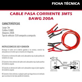 Dogotuls MC8053 Cable Pasa Corriente de 3 Metros 8AWG 200A
