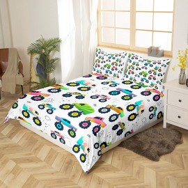 Loussiesd Cars Duvet Cover Cute Monster Truck Bedding Set for Kids Boys Heavy Machinery Equipment Comforter Cover Cool Vehicle Modified Colorful Bedding & Linen 2Pcs Single Size