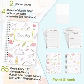 PECULA Recipe Book, 5.6"x 8.2" Recipe Book To Write In Your Own Recipes, Blank Recipe Book, Recipe Notebook, Recipe Journal Hold 170 Recipes