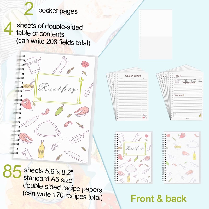 PECULA Recipe Book, 5.6"x 8.2" Recipe Book To Write In
