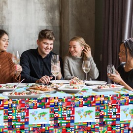 International Flag Table Cover, 3 Pieces World Flags Party Tablecloth, Rectangle Plastic Checkered Flag Table Coth for Soccer Sports Friend Gatherings Celebration Party Supplies, 108x180cm