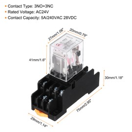 MECCANIXITY 2Pcs AC 24V Electromagnetic Power Relay, 11-Pin 5A Power Coil Relay with LED Indicator and Socket Base DPDT 3NO 3NC - MY3NJ for Industrial, Home Appliances and DIN Rail System