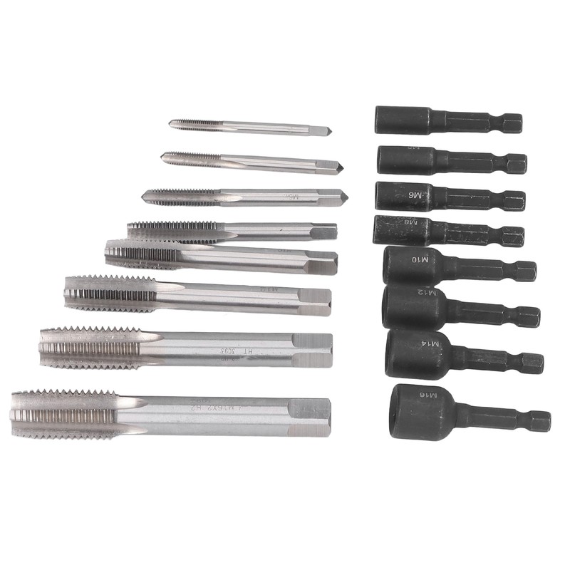 16Pcs Tap Socket Set Machine Lengthened Tapping Chuck 1/4in Hex