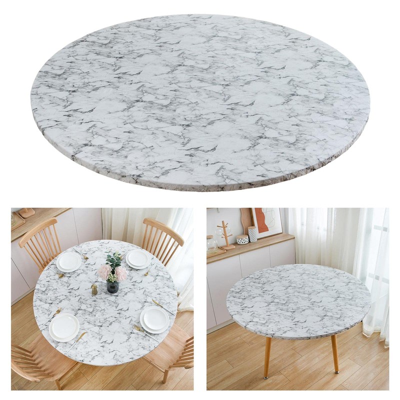 Fenteer Round Fitted Tablecloth with Flannel Backing, Waterproof Wipeable Table
