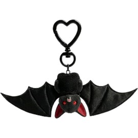 Lindo llavero de felpa, adorable llavero de murciélago con cierre en forma corazón, dije ligero para bolsa Halloween, negro.