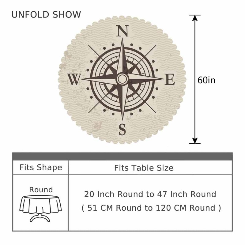 AOYEGO Compass Round Tablecloth 60 Inch Pointer Direction Nautical Adventure