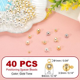 PATIKIL 40 Pcs 18K Gold-Plated Bail Beads, 4mm Spacer Beads Metal Loose Tube Ring Charm Hanger Links Connectors with Loop for Jewelry Making Bracelets Necklace, Gold Tone