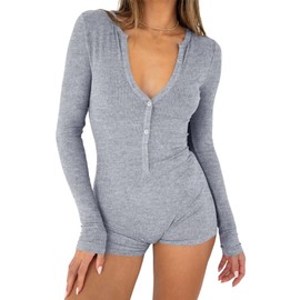 LACOZY Women's Long Sleeve Jumpsuit Workout Sport Yoga One Piece Bodyconromper All In One Athletic Stretchy Gym Clothes Light Grey M