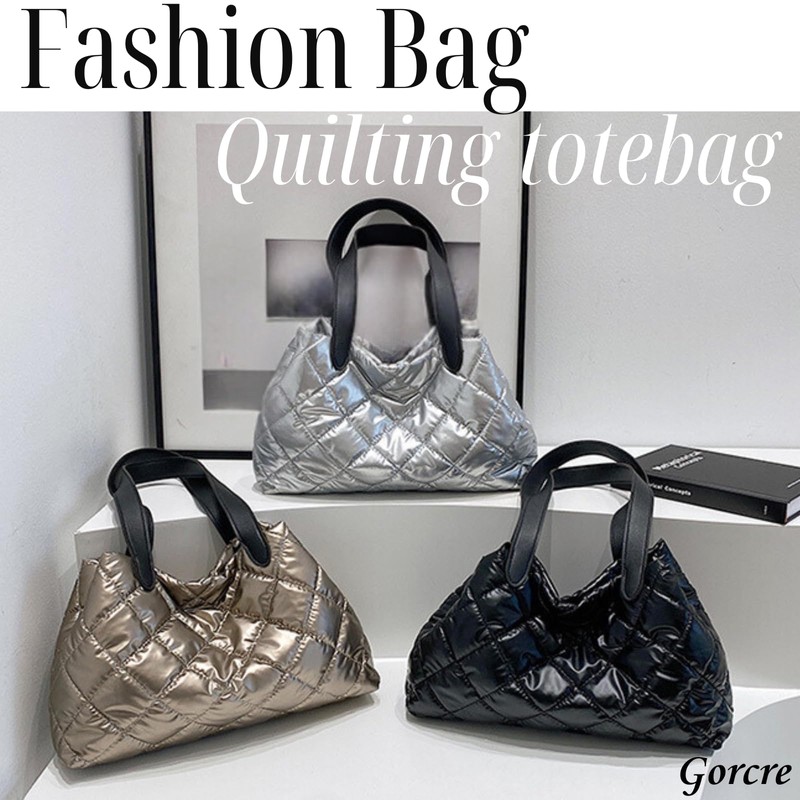 Gorcre Women's Quilted Mini Tote Bag, Glossy, Quilted Tote Bag,