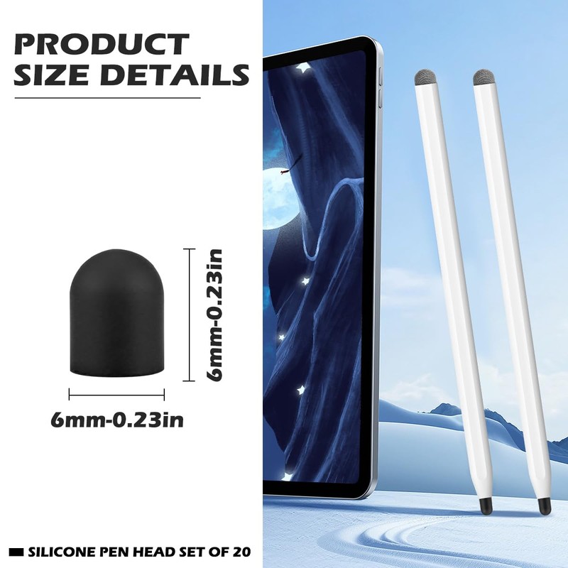 YOLUFER 20Pcs Replacement Tips Silicone Rubber Touch Screen Pens Tips