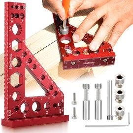 8-in-1 Carpenter Square and Center Finder, Small Aluminum Multi-Purpose Carpenter Tool with Center Marking Hole Woodworking, Metal Multi-Angle Measuring Ruler with Position Pin/Angle Pin/Drill Bushing