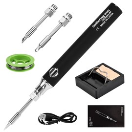 Cordless Soldering Iron Kit, 8W USB Rechargeable, 3 Temperature Modes, with 3 Tips, Stand, Wire, Portable for Electronics Repairs, Jewelry Making, DIY Projects (Black, Small)