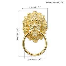 sourcing map 2 Pcs Lion Head Pulls Knob, 3.54" x 2" Zinc Alloy Vintage Lion Door Handle Decorative Front Door Knob Ring Pull Handle for Gate Cabinets Drawers, Gold