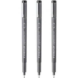 STAEDTLER 308 07-9 Pigment Liner Fineliner Pen - 0.7mm Nib - Black Ink - Pack of 3