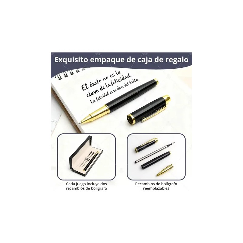 Bolígrafo Wiknices de Acero con Recambios y Estuche, Pack de