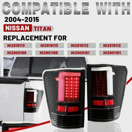 HECASA Pair Tail Lights Compatible with 2004-2015 Nissan Titan Signal Brake Lamp LED Tube Bar Taillight Assembly Replacement for NI2818113 NI2819113 Clear Lens+Black Housing