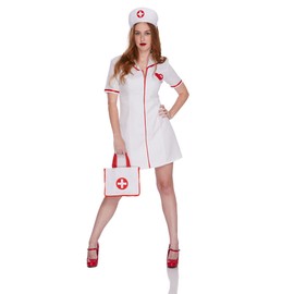 Oya Costumes Lethal Nurse Costume (M/L) with Nurse Cap + Nurse Bag + Multicolor Wig, White