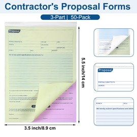 Dunzoom 50 Pack 3-Part Contractor Invoice Forms 50 Pack Contractor's Proposal Forms 100 2-Part Job Invoice Formats 8.5x11.44 Inch Carbonless Receipt Book Work Order Sheets for Small Business
