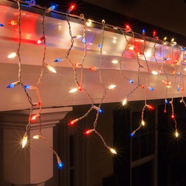 Outdoor Patriotic Lights - Red, White and Blue Lights - Patriotic Decorations, July 4 Decorations, Fourth of July Decorations (150 Icicle Lights, 9 Ft, Red, White and Blue)