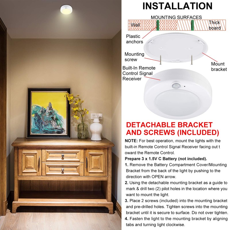 HONGUT Battery Powered LED Ceiling Light, Indoor Motion Sensor Light