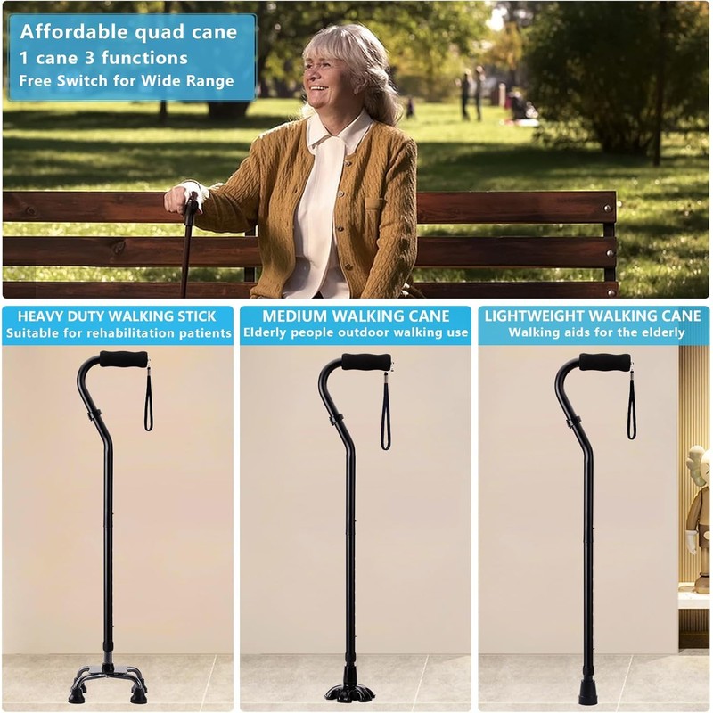 LIXIANG Quad Cane,Walking Cane with 4-Pronged Base for Extra Stability,Foam