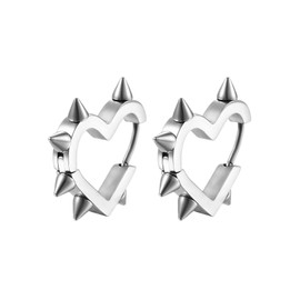 Y2K Spiky Heart Hoop Earrings for Women - Emo Punk Earrings, Silver Spike Earrings - Stainless Steel Hoop Earrings, Gothic Jewelry - Silver