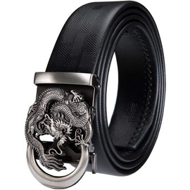 YOHOWA Men Cowhide Belt,Animal Belt 3D-Print Automatic Ratchet Buckle Black Waist Belt Holeless Designer Jeans/Cowboy Gift Box